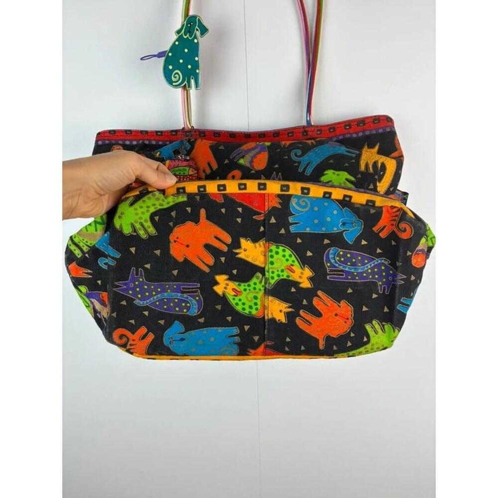 Laurel Burch "Dogs and Doggies" colorful waterproof canvas tote bag - Picture 5 of 11